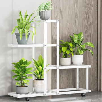 Étagère d'angle à plusieurs niveaux Garvee pour plantes, avec roulettes, structure robuste en fer, pour salon, balcon ou jardin, étanche, noire.