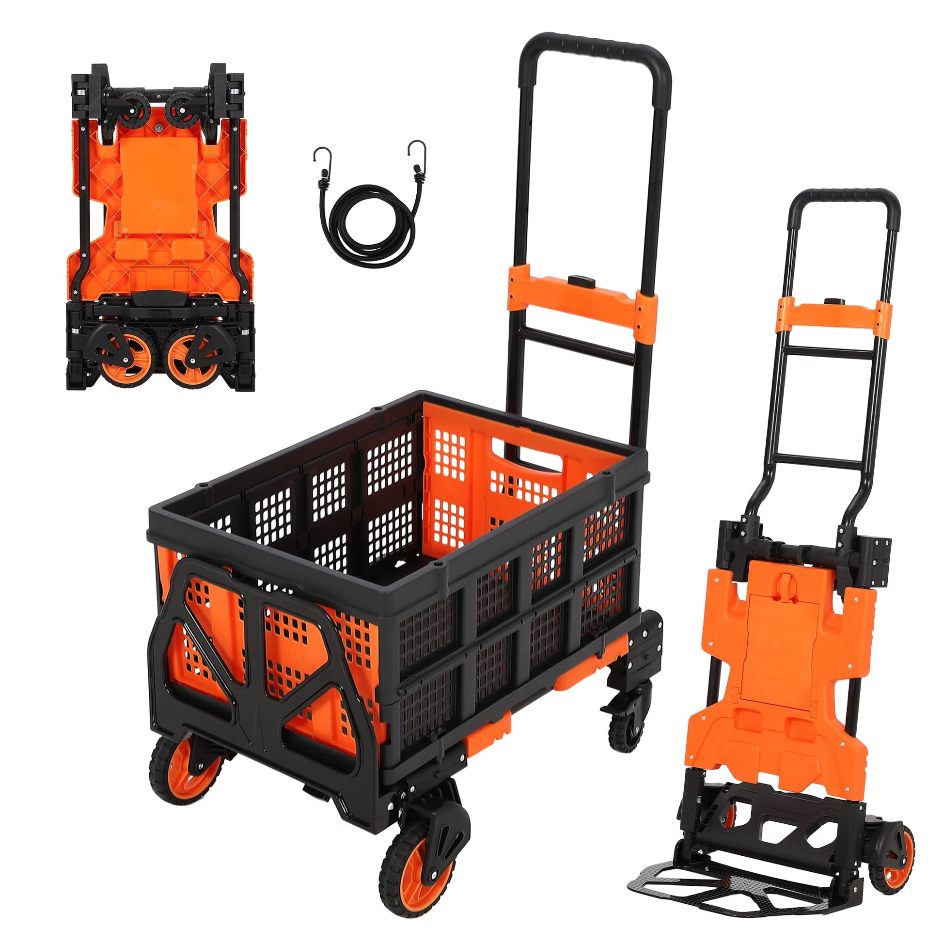 Garvee Chariot Pliable 2 en 1 Noir, Poignée Télescopique Réglable, Acier Robuste, Roues Silencieuses, Charge Max. 150 kg, Voyage et Déménagement
