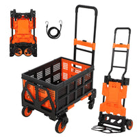 Garvee Chariot Pliable 2 en 1 Noir, Poignée Télescopique Réglable, Acier Robuste, Roues Silencieuses, Charge Max. 150 kg, Voyage et Déménagement