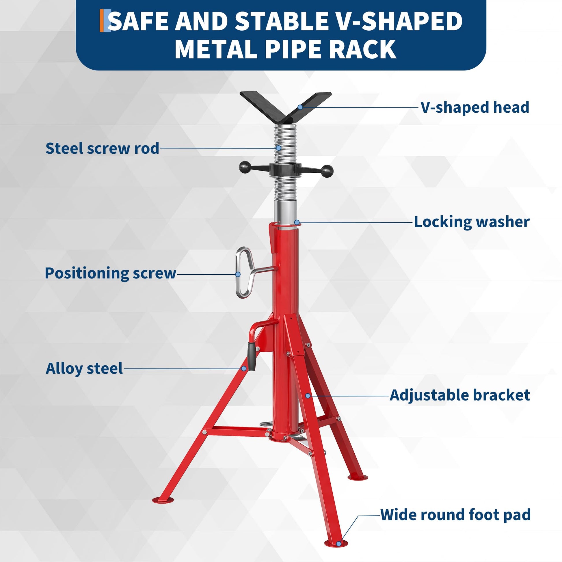 Support de tuyau Garvee à tête en V, capacité de charge de 1134 kg, réglable, acier de 51 à 94 cm, pliable, pour tuyaux de 12,7 à 305 mm, atelier et réparation