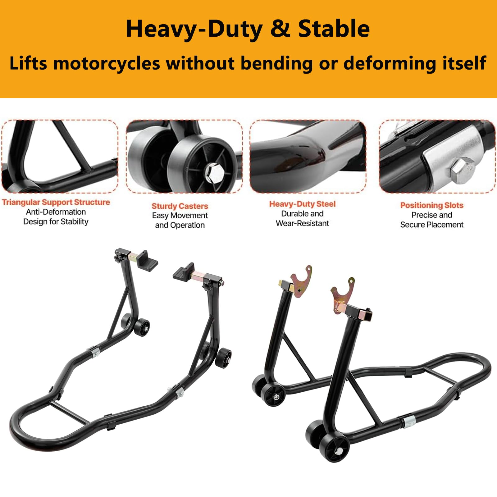 Support moto GARVEE avant et arrière universel, capacité 385 kg, réglable avec adaptateurs à fourche, pour motos sportives et tout-terrain, noir