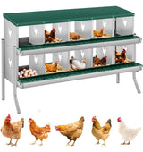 Garvee Caisse à Nidification Poules 10 Compartiments Acier Galvanisé Double Niveau Ventilation Optimale Montage Mural - Green | 10 Compartments