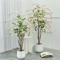 Jasmin artificiel Garvee de 1,5 m, feuillage pleureur, aspect soie blanc réaliste, avec pot, idéal pour le salon ou le bureau.