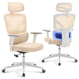 Garvee Chaise de Bureau Ergonomique en Maille, Soutien Lombaire Réglable, Accoudoirs 3D, Structure en Métal, Base Thermolaquée Blanche, Hauteur Réglable, Beige - Beige