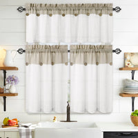Garvee Vitrage Lot de 2 petits rideaux patchwork à boutons, aspect lin, beige clair, 69 x 91 cm, rideaux de style bistro pour cuisine ou salon