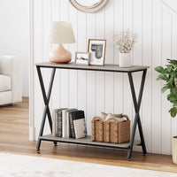 Console étroite Garvee, 2 niveaux, style industriel, bois MDF et métal, pour salon et entrée, 85 cm (L) x 30 cm (l) x 81 cm (H), noire