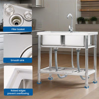 Garvee Évier Inox 2 Bacs avec Robinet Pivotant 360° et Tuyau de Vidange Durable, pour Maison, Bureau, Cuisine et Extérieur, 84 × 46 × 76 cm
