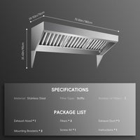 Hotte aspirante commerciale Garvee de 1,8 m (6 pi) en acier inoxydable 201 antirouille avec 3 filtres à huile amovibles pour cuisine et camion-restaurant, fixation murale, support triangulaire