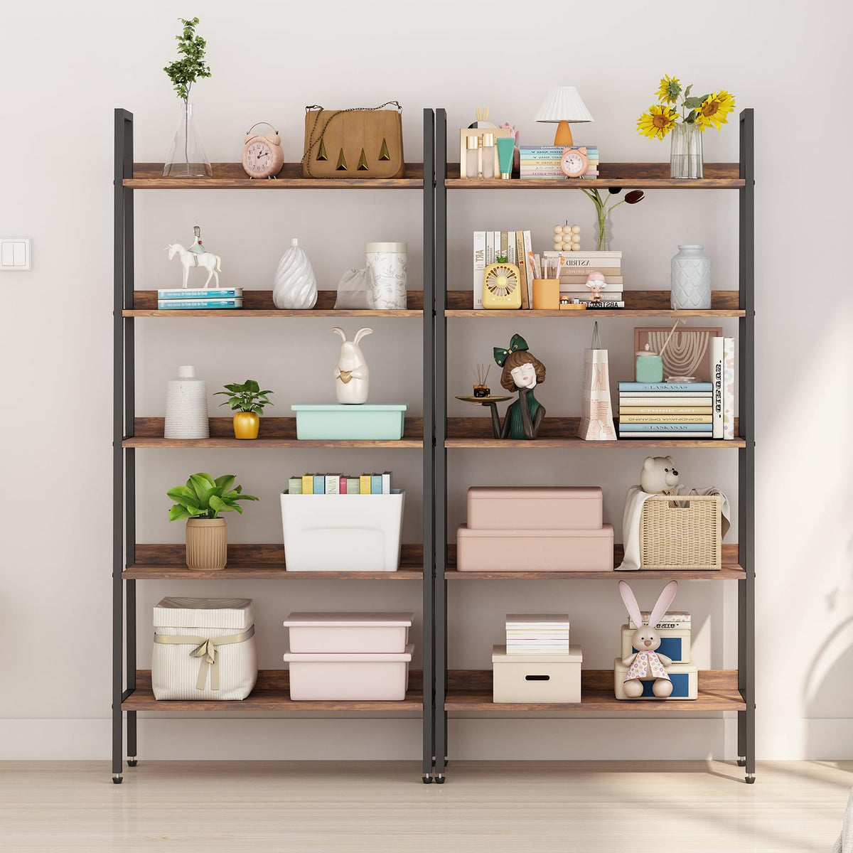 Garvee étagère de 170 cm de haut, 5 tablettes, structure en métal brun rouille, étroite, idéale pour le salon, le bureau ou la cuisine