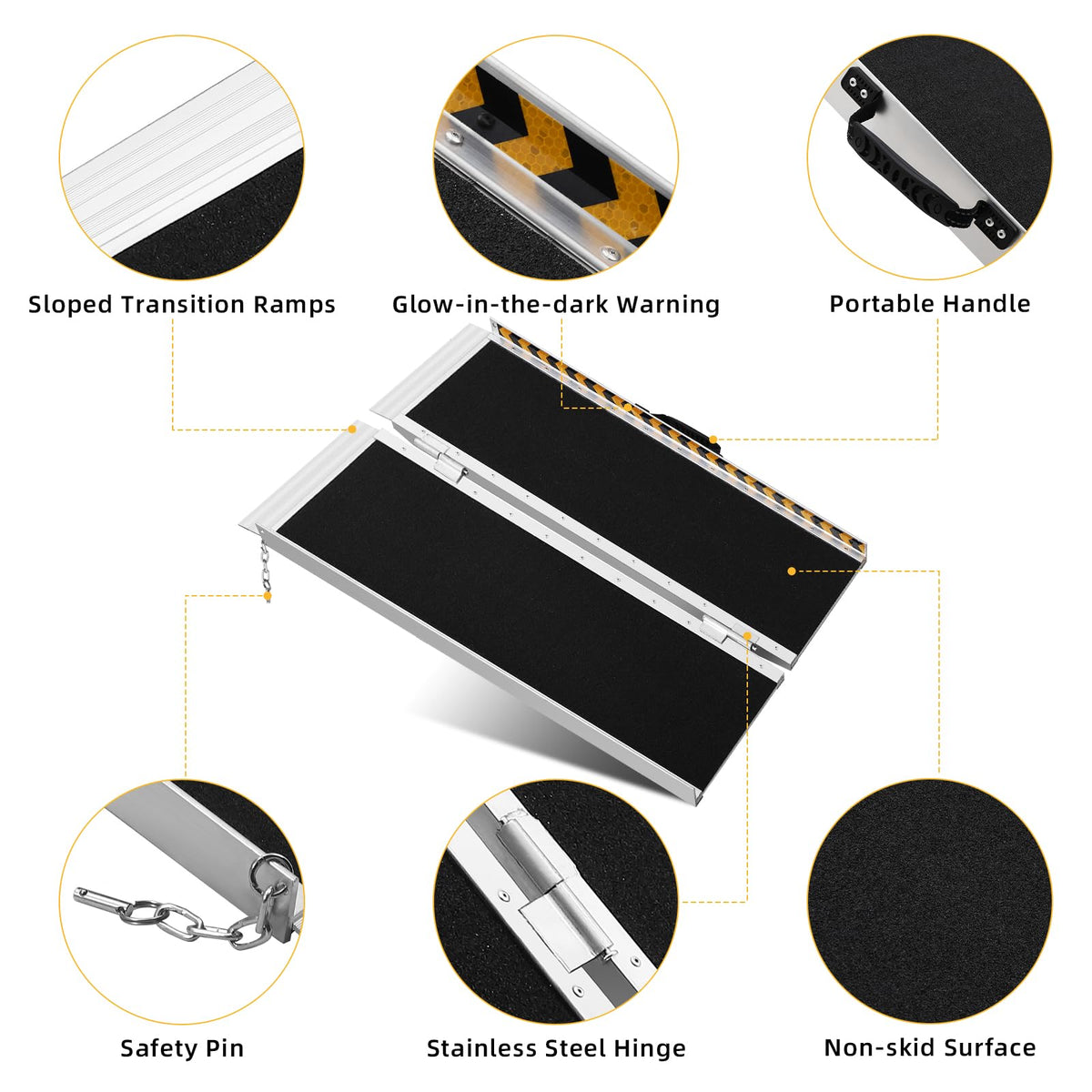 Garvee Rampe PMR portable en aluminium 61cm, surface antidérapante, seuil d’accès pour maison, voiture, trougetoir, marches