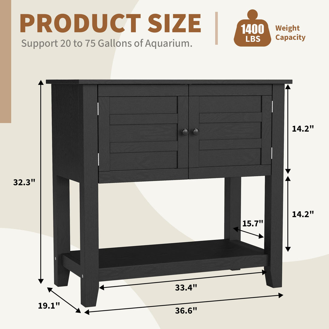 Meuble pour aquarium Garvee 20-29 gallons avec station de charge, portes magnétiques, pour salon, 80 x 40 x 78 cm, bois