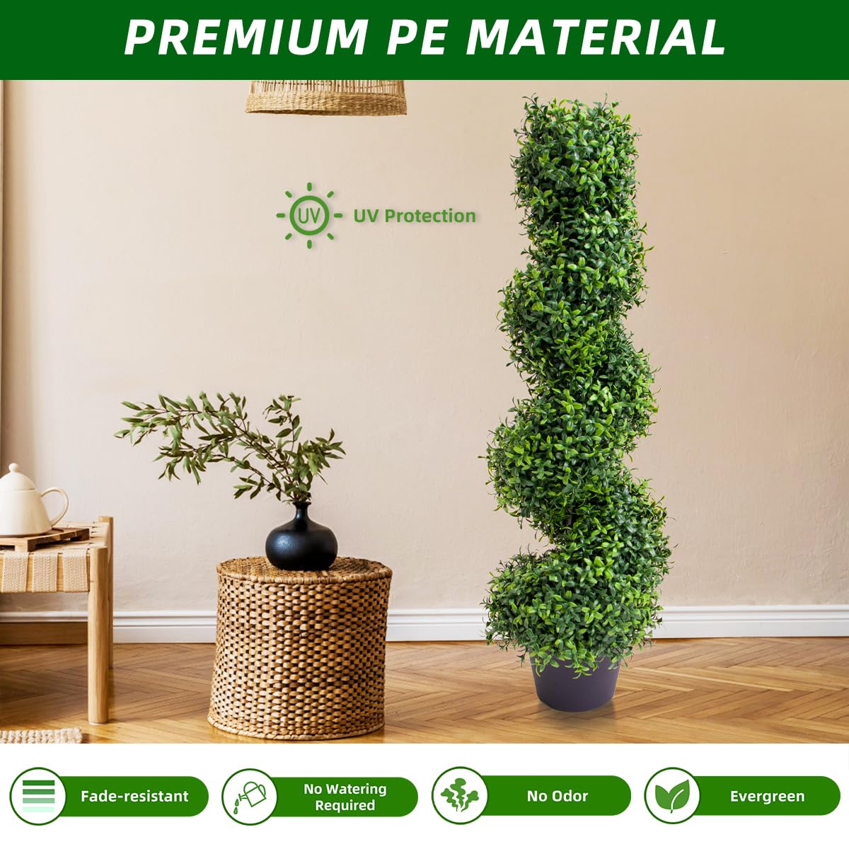 Garvee Lot de 2 buis artificiels en spirale de 89 cm, PE résistant aux UV, pots en plastique, entretien facile, pour jardin et porche