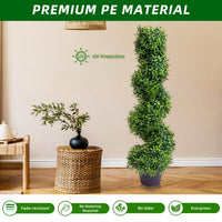 Garvee Lot de 2 buis artificiels en spirale de 89 cm, PE résistant aux UV, pots en plastique, entretien facile, pour jardin et porche
