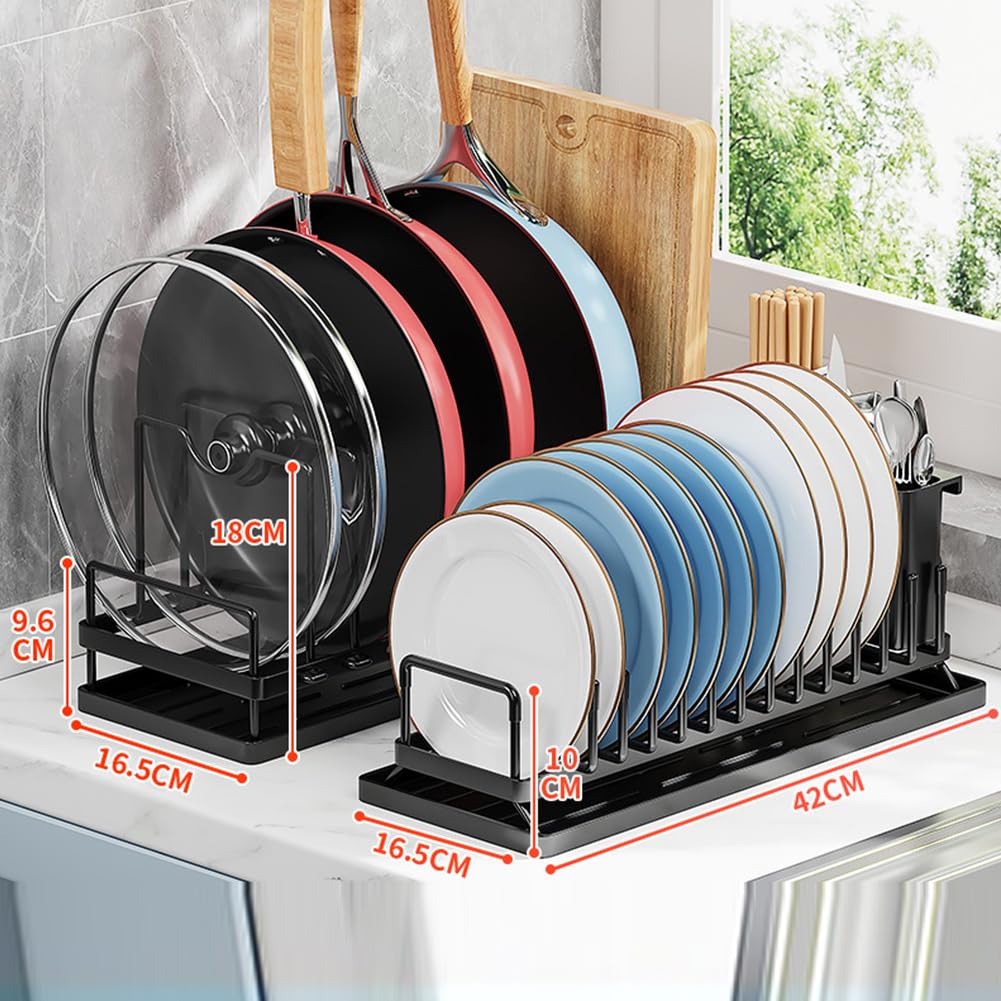 Égouttoirs à vaisselle multifonctionnels Garvee en acier au carbone (lot de 2) - Gain de place et réglables - Acier inoxydable - Pour évier de cuisine - Noir