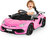 Garvee Voiture Électrique Lamborghini pour Enfants 12 V sous Licence, Télécommande 2,4 GHz, 2 Vitesses, Éclairage LED, Musique, Suspension et Ceinture de Sécurité, Rose - Rose