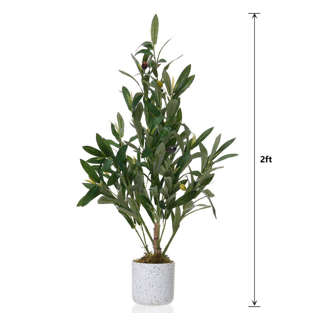 Garvee olivier artificiel 61 cm avec 8 fruits, feuillage réaliste, pot en ciment, décoration salon et bureau, vert