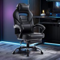 Garvee Chaise gaming ergonomique noire avec repose-pieds, appui-tête et soutien lombaire, pivotante 360°, hauteur réglable, capacité 136 kg, adulte et ado