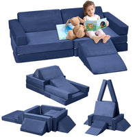 Garvee Canapé modulable enfant type Nugget, 12 pièces multifonctions, sûr et confortable, bleu marine, idéal pour salle de jeux et chambre d’enfant