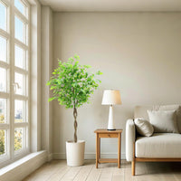 Ficus artificiel Garvee de 1,5 m avec feuilles en soie et pot en ciment robuste, vert, pour la maison et le bureau