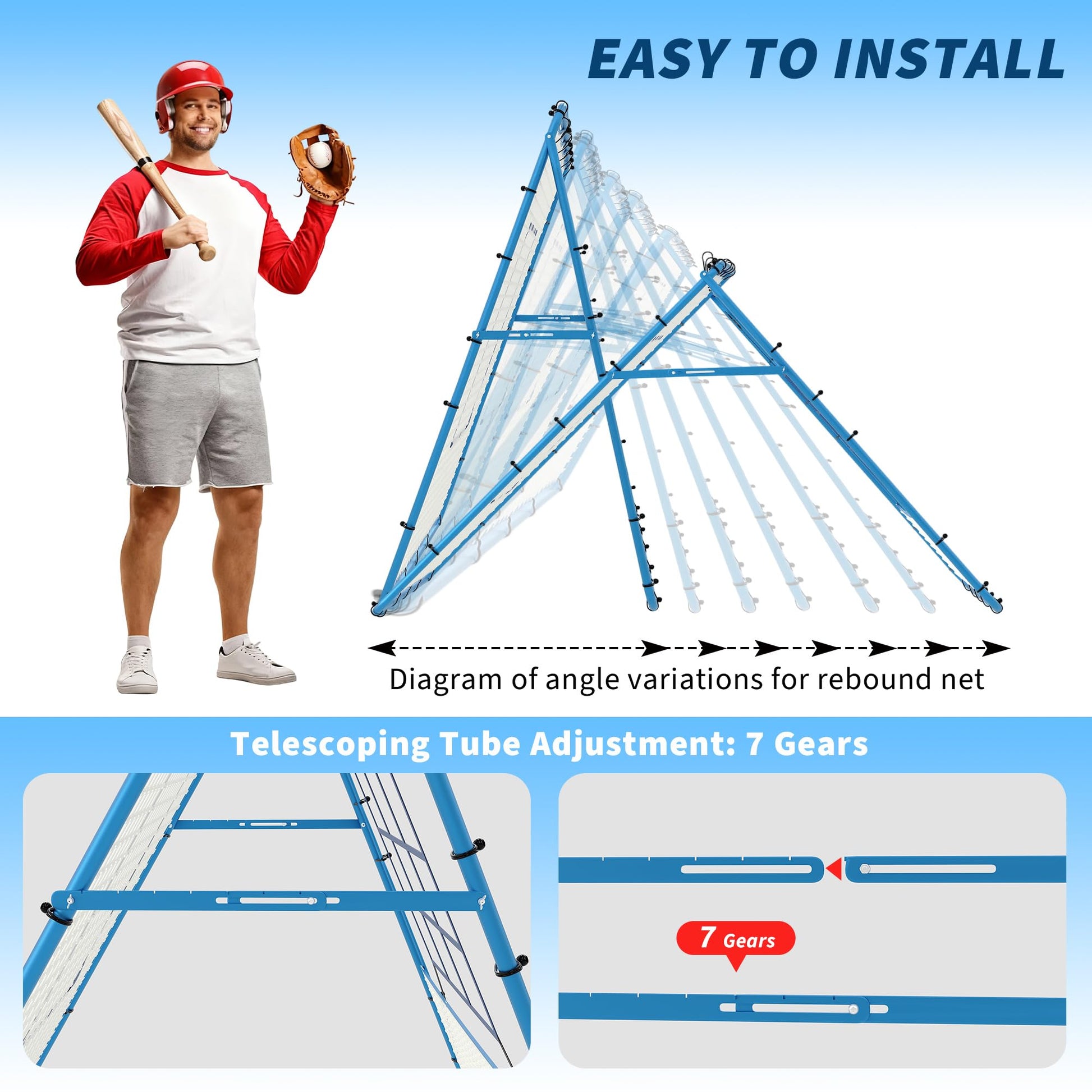 Filet de rebond Garvee pour lanceur de baseball, 1,5 x 1,2 m, avec cible à 9 trous, angle réglable, cadre en métal, pliable, polyvalent pour le jardin et l'entraînement.