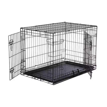 Cage de transport Garvee 122 cm avec tiroir, pliable, en tube d'acier, double porte, portable pour petits animaux, idéale pour les voyages et la maison, 122 x 76 x 81 cm, noire
