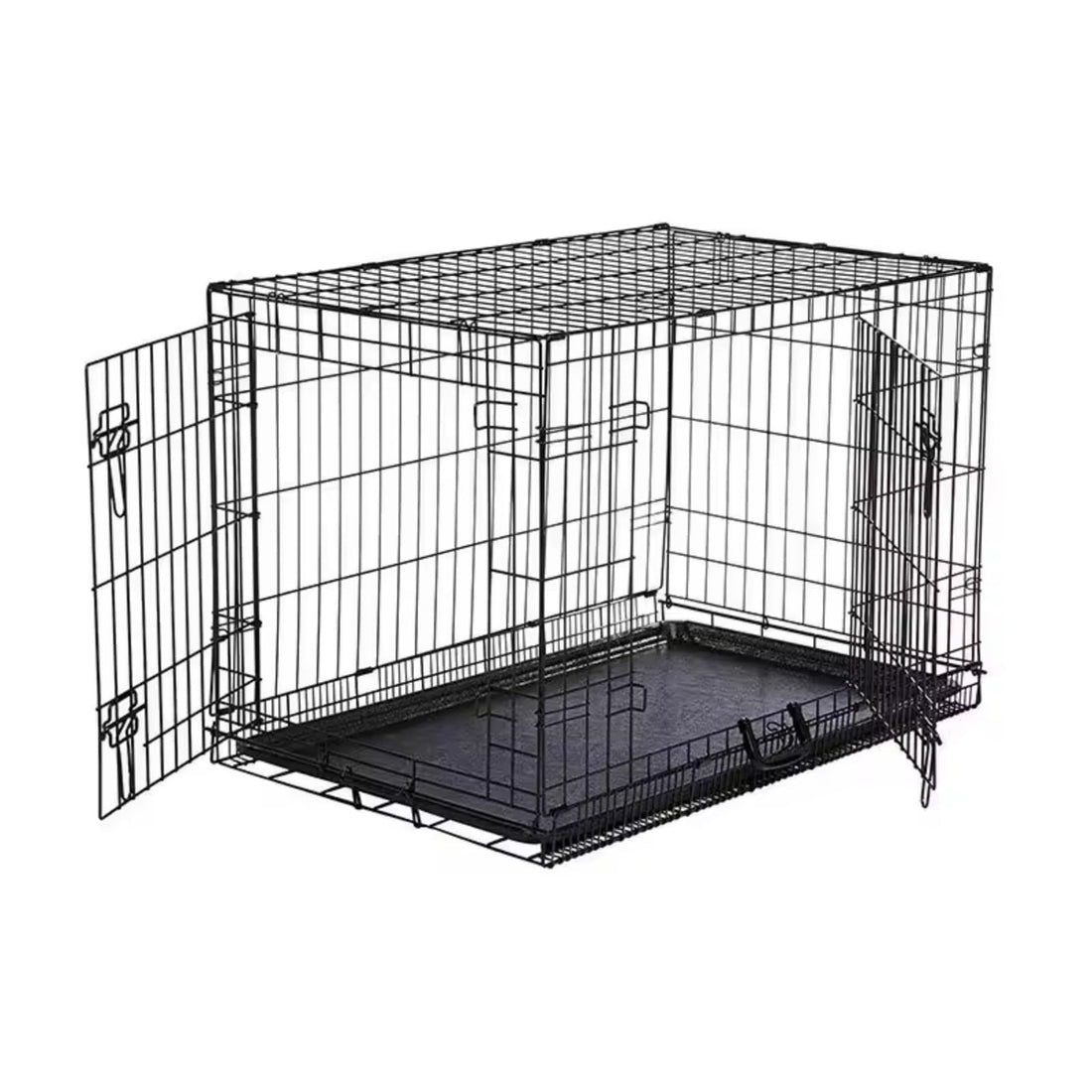 Cage de transport pliable Garvee 42 pouces avec tiroir, structure en acier, double verrouillage pour petits animaux, idéale pour les voyages et la maison, 42 x 27 x 30 pouces, noire