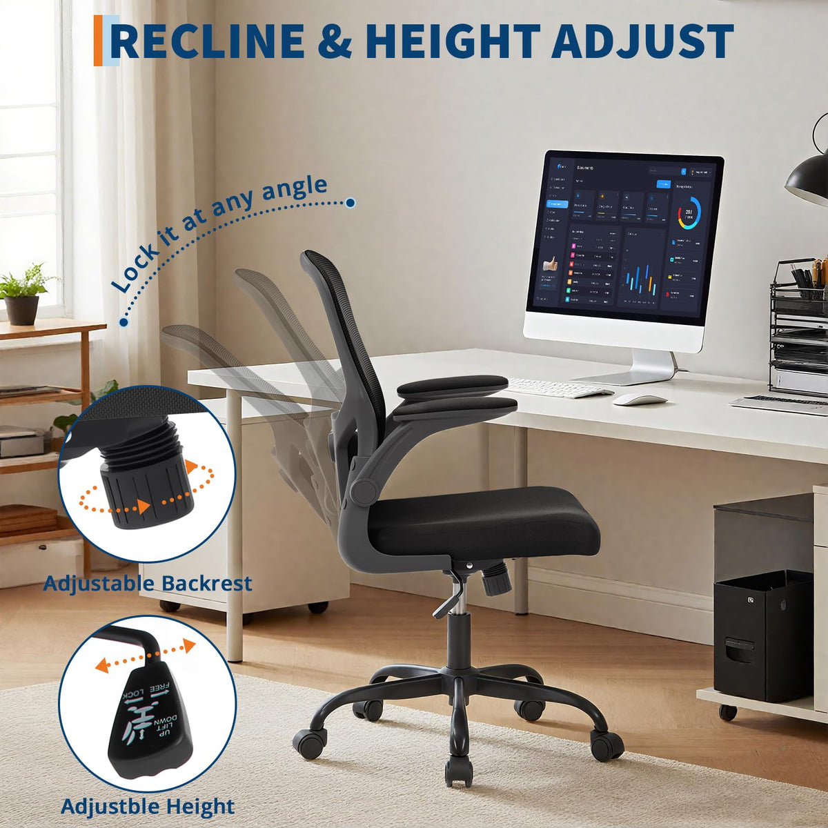 Garvee Chaise de bureau ergonomique en maille avec accoudoirs 2D et soutien lombaire, pivotante à 360°, supporte jusqu'à 159kg, noire