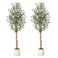 Olivier artificiel Garvee de 1,5 m avec 2 troncs en bois et pot en ciment blanc, idéal pour la décoration du salon et du bureau. Branches ajustables, 864 feuilles en soie.