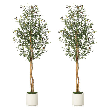 Olivier artificiel Garvee de 1,5 m avec 2 troncs en bois et pot en ciment blanc, idéal pour la décoration du salon et du bureau. Branches ajustables, 864 feuilles en soie.