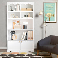 Garvee Bibliothèque blanche 5 niveaux avec étagères ouvertes et portes, meuble de rangement moderne en bois, hauteur 160cm, pour bureau