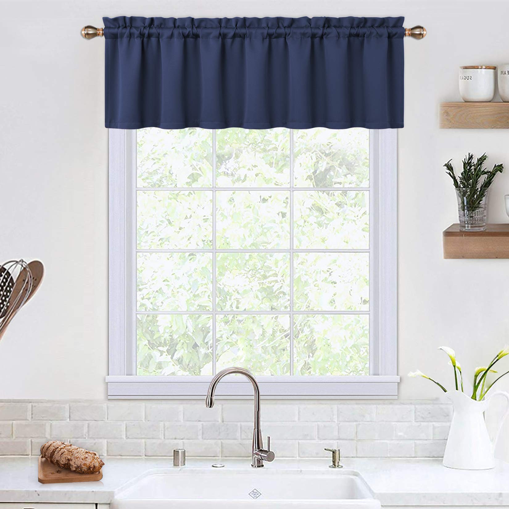 Cantonnières occultantes Garvee pour fenêtres, salon, cuisine, chambre, bleu marine, 132 x 38 cm, isolantes thermiques