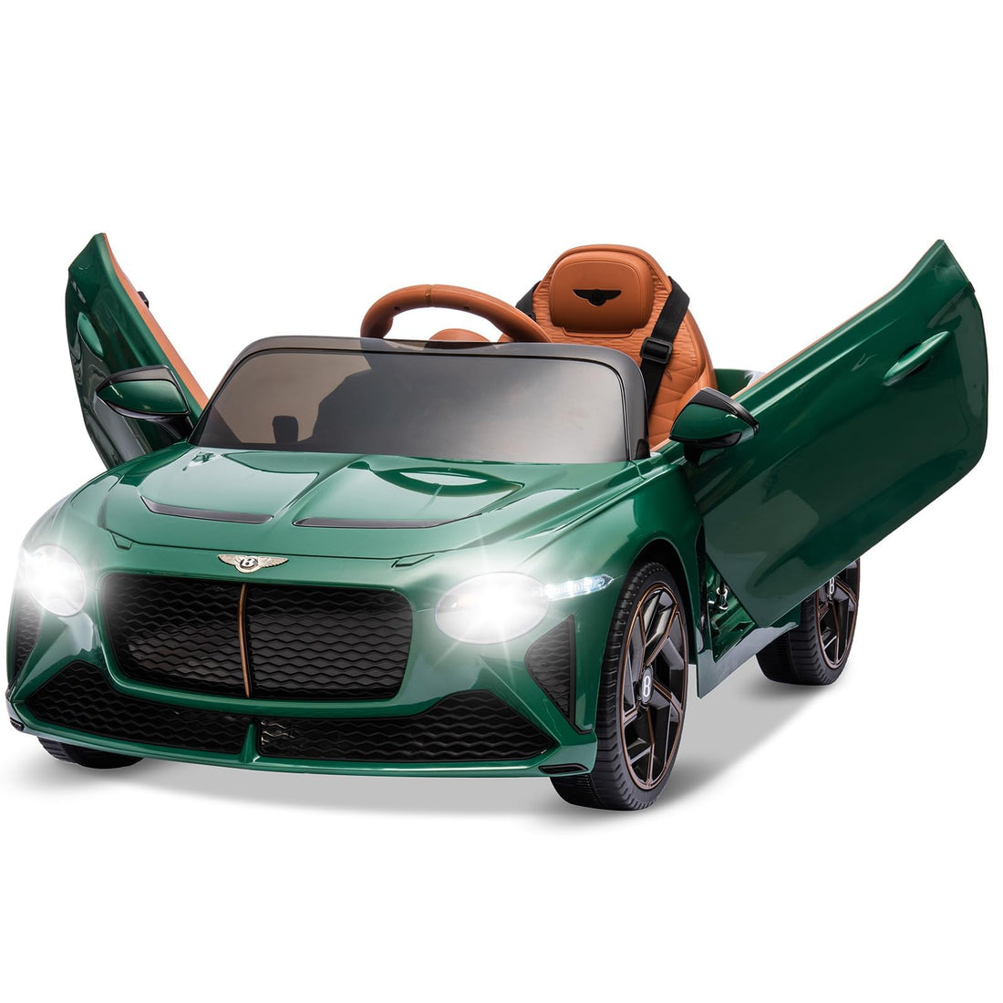 Voiture électrique Garvee Green 12V – Modèle Bacalar sous licence, avec télécommande, démarrage progressif et ceinture de sécurité 3 points pour enfants à partir de 3 ans.