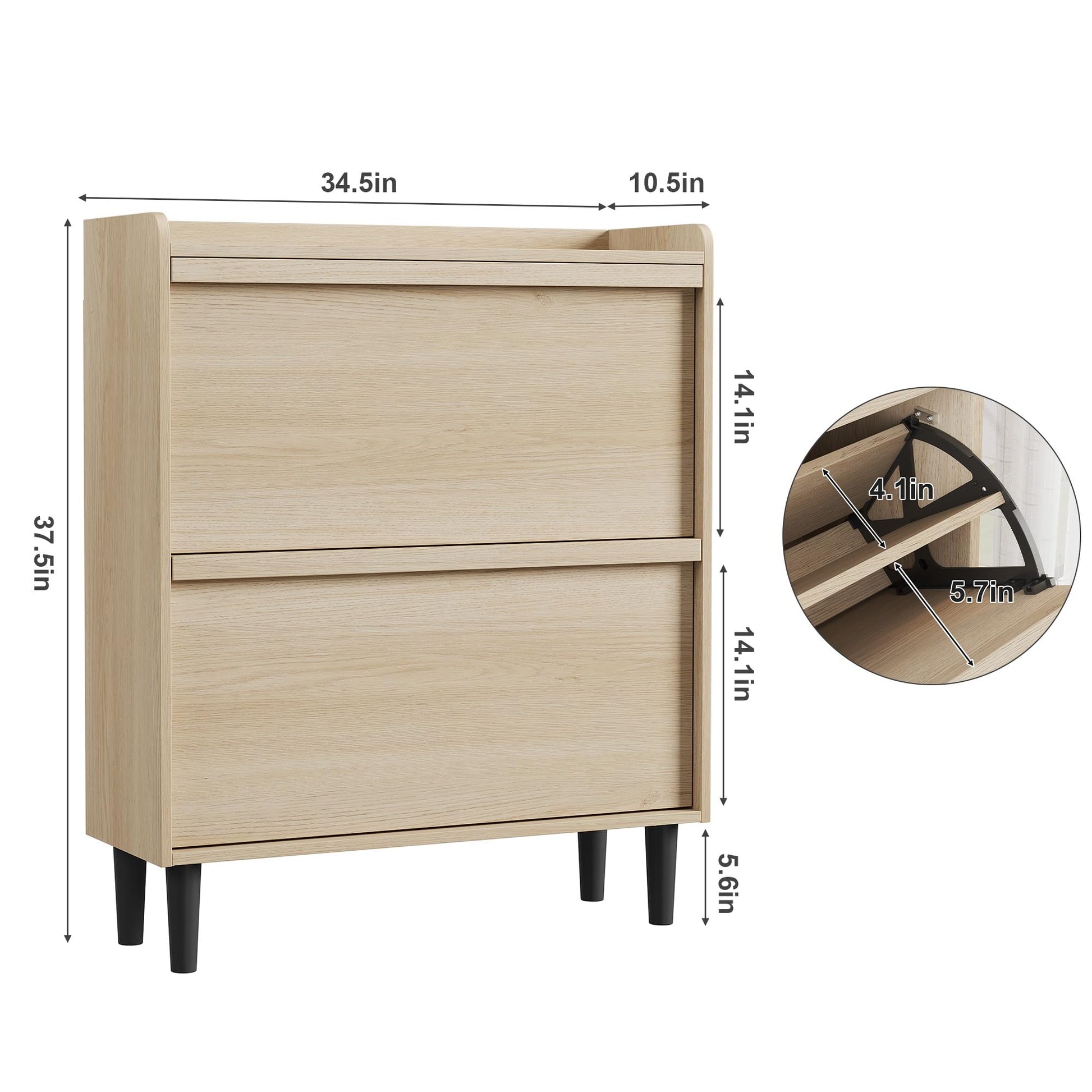 Meuble à chaussures Garvee avec 2 tiroirs abattants, étagère réglable, en MDF, idéal pour l'entrée et le salon, 87,6 x 26,7 x 95,2 cm, peu encombrant et robuste.