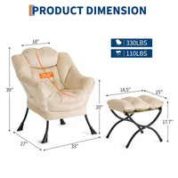 Fauteuil relax Garvee avec repose-pieds, ergonomique et robuste, revêtement en imitation fourrure de lapin, couleur champagne, idéal pour le salon ou le bureau.