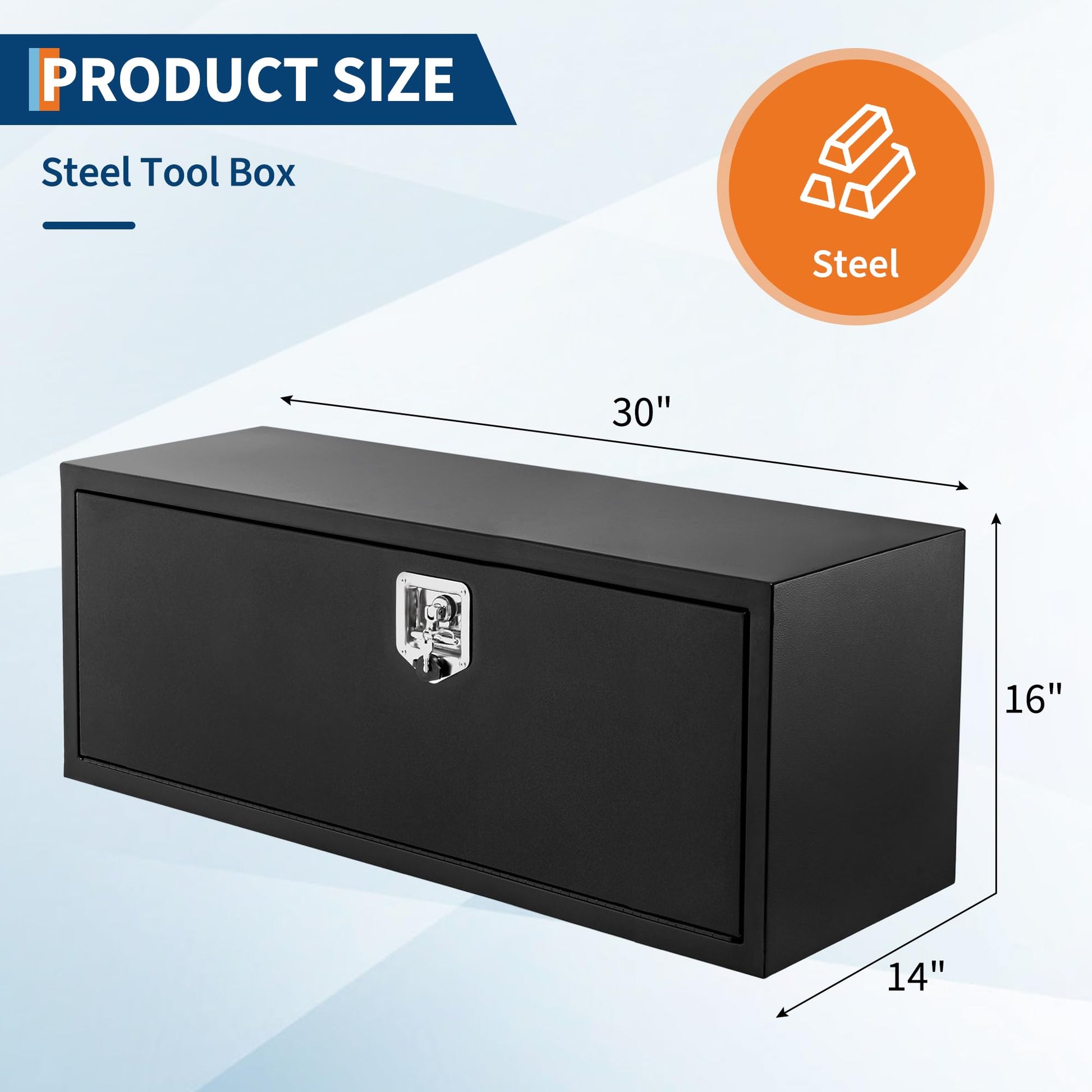 Garvee Boîte à Outils Sous Châssis 76,2×35,6×40,6 cm, Acier Noir, Poignée en T, Coffre Étanche pour Pick-up, RV et Remorque