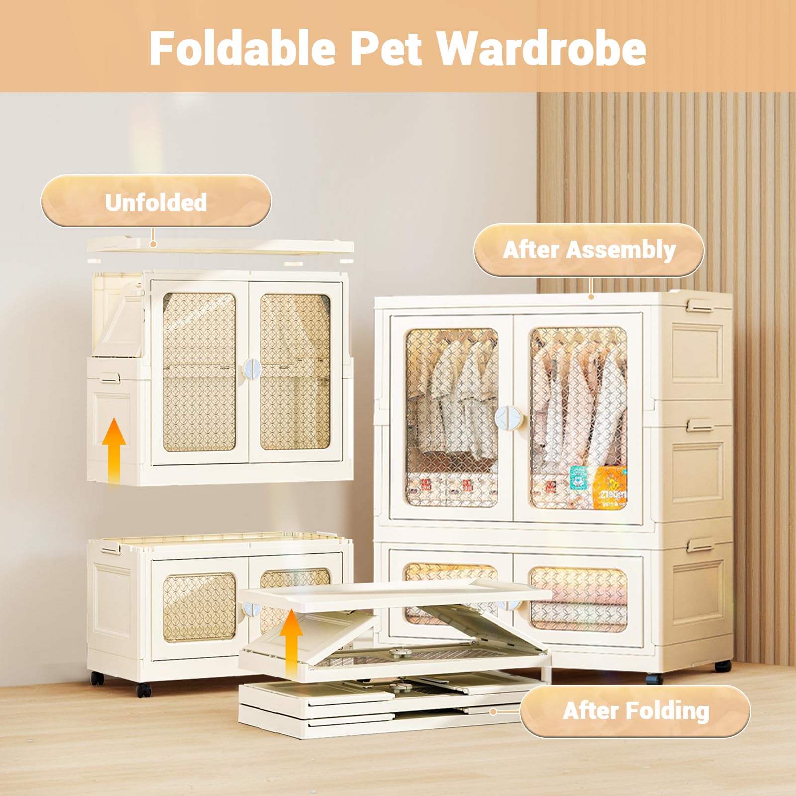 Armoire bébé Garvee à 2 niveaux avec portes transparentes, boîtes de rangement pliables à roulettes, empilables, en plastique, idéale pour la chambre d'enfant et le salon, gain de place et mobile.