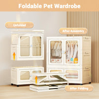 Armoire bébé Garvee à 2 niveaux avec portes transparentes, boîtes de rangement pliables à roulettes, empilables, en plastique, idéale pour la chambre d'enfant et le salon, gain de place et mobile.