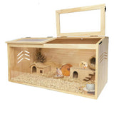 Garvee cage en bois de pin pour hamster 80 × 40 × 40 cm, avec fenêtre acrylique et couvercle ouvrant - Bois naturel