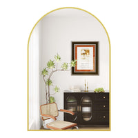 Miroir mural arqué Garvee 66 x 97 cm, cadre en métal doré, antibuée, pour salle de bain, chambre ou salon