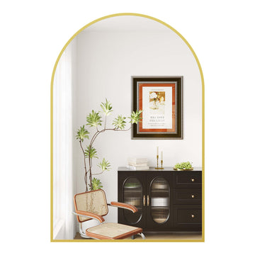 Miroir mural arqué Garvee 66 x 97 cm, cadre en métal doré, antibuée, pour salle de bain, chambre ou salon