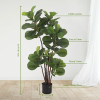 Figuier lyre artificiel Garvee de 1,5 m (4,9 pi) avec 102 feuilles, vert, résistant aux intempéries, idéal pour la décoration de la maison et du bureau.