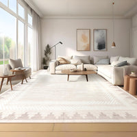 Tapis lavable Garvee 240x300 cm, couleur crème, moderne, antidérapant, bordure géométrique, poils courts, polyester, pour salon et chambre.