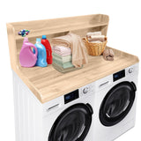 Garvee plan de travail lave-linge 2 niveaux en bois, 137 × 70 × 50 cm, garde-bords antidérapants, finition naturelle, buanderie - Naturel