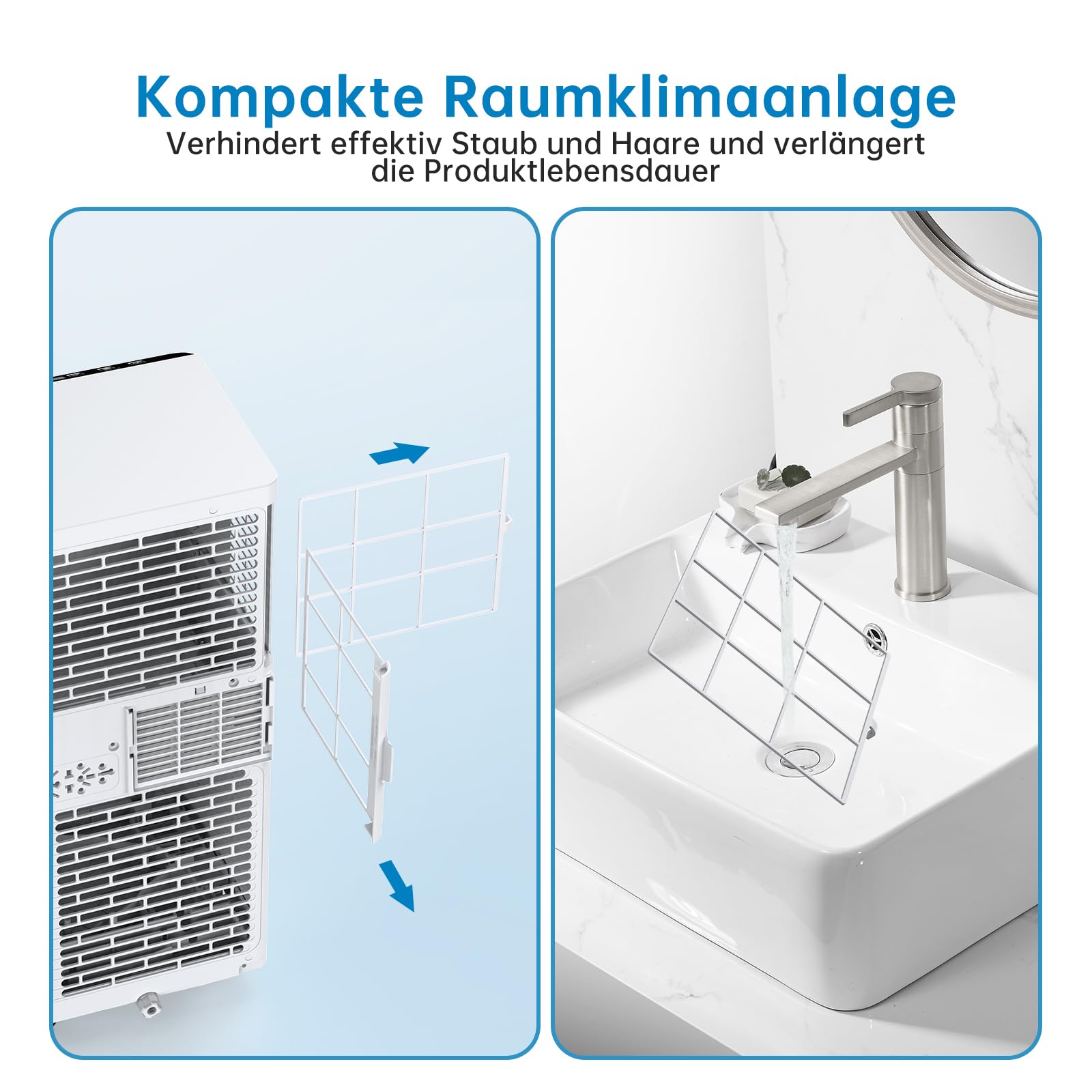 Garvee Climatiseur mobile 9000 BTU 2,6 kW, 3 en 1 silencieux 52 dB, avec déshumidificateur, ventilateur, mode nuit, roulettes 360°, pour 45 m²