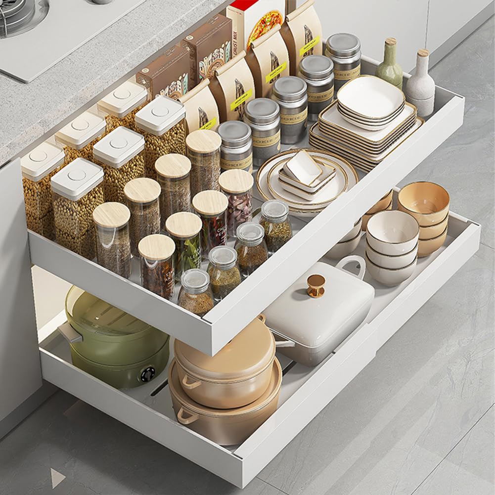 Garvee organisateur de placard extensible, tiroir robuste réglable de 43 à 69 cm (17 à 69 cm), acier au carbone, pour cuisine et salle de bain
