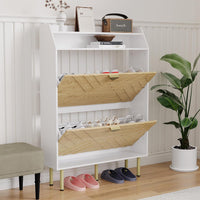 Meuble à chaussures Garvee avec 2 tiroirs abattants, organisateur de chaussures étroit pour couloir et entrée, bois blanc, autoportant, robuste, gain de place