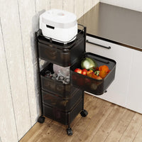 GARVEE Chariot de rangement rotatif 5 niveaux en acier carbone, 4 roulettes, pour cuisine, salon, chambre d’enfant, fruits et jouets, noir