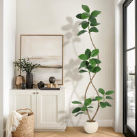 Garvee Ficus Lyrata artificiel 210 cm, pot beige avec pierres, plante réaliste sans entretien, résistant aux UV, maison et bureau