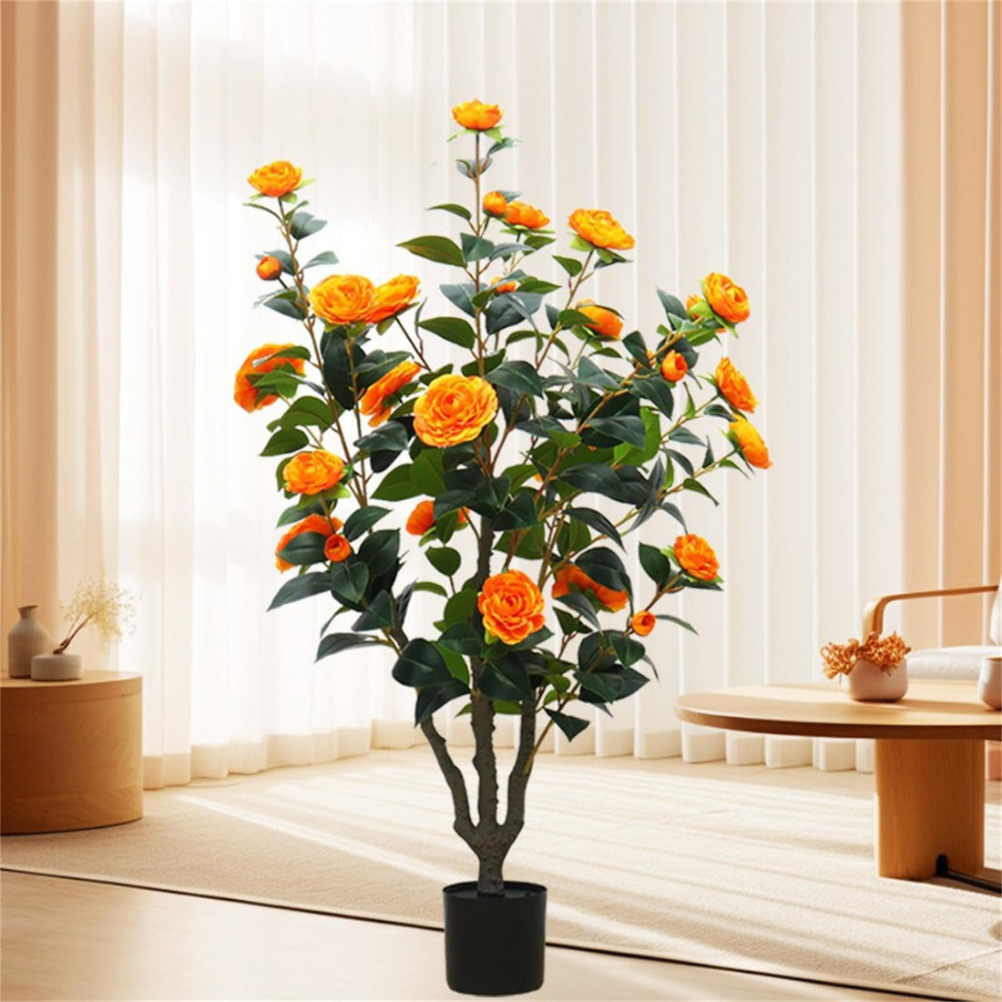 Camélia artificiel Garvee, 1 pièce, 1 m (3,28 pi), fleurs réalistes, résistant aux UV, entretien facile, pour une utilisation intérieure et extérieure, vert