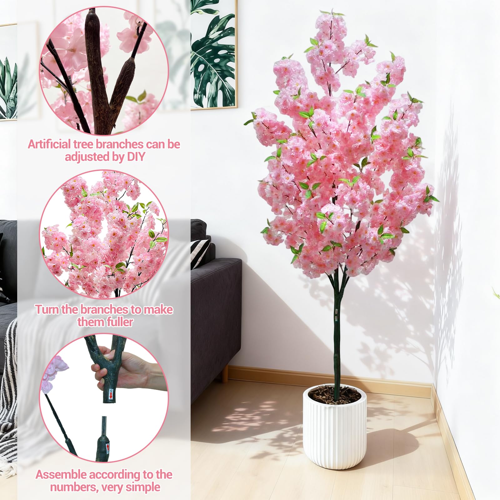 Arbre artificiel d'intérieur Garvee de 1,80 m, réaliste et sans entretien, matériau de haute qualité, décoration polyvalente pour la maison et le bureau, vert